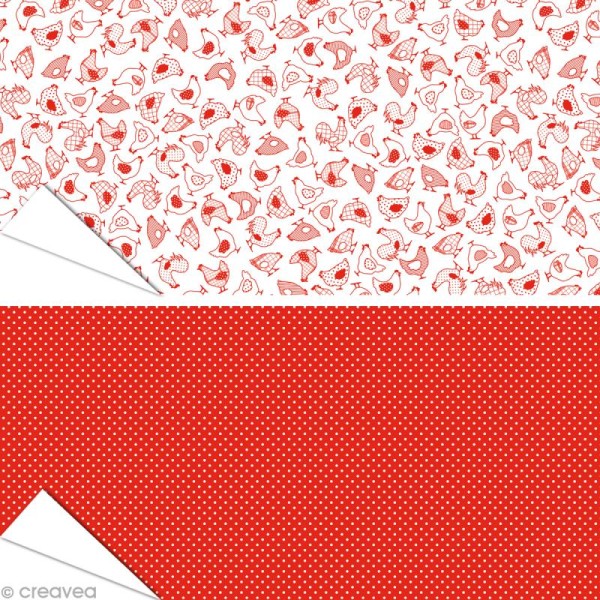Papier Artepatch - Poules rouges et pois - 2 feuilles de 40 x 50 cm - Photo n°1