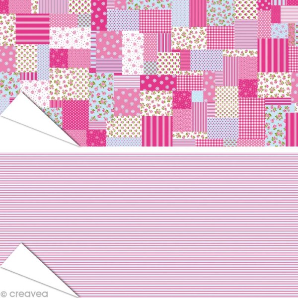 Papier Artepatch - Lignes et patchwork roses - 2 feuilles de 40 x 50 cm - Photo n°1