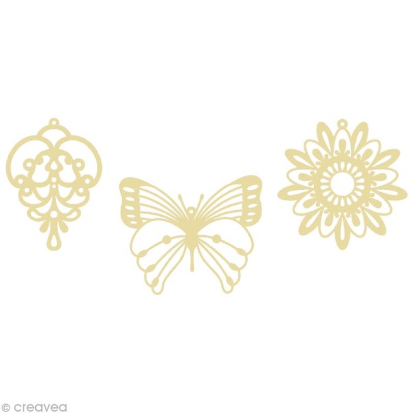 Kit pendentifs en bois avec cordons et fermoirs motif Papillon x 3 - Photo n°1