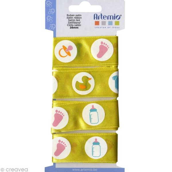 Ruban satin Baby Shower 26mm jaune x 5 - Photo n°1