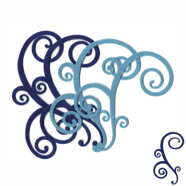 Grande arabesque Spirales fines en feutrine 18 cm Ciel Bleu x4 - Photo n°1