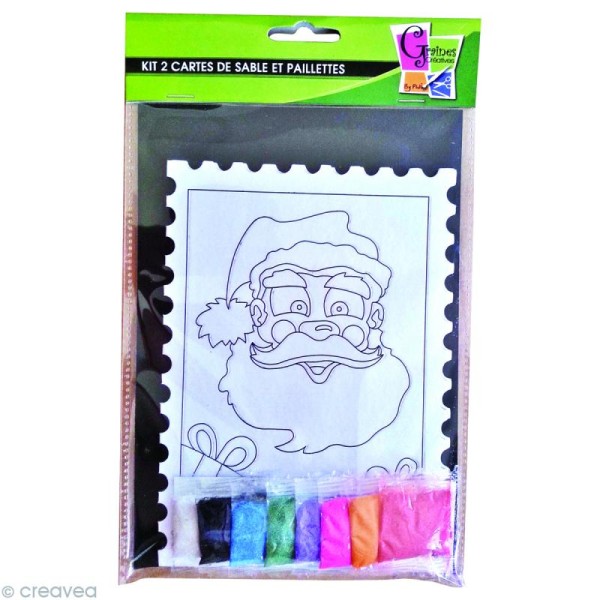 Kit créatif - Cartes de sable Père Noël et Boule - 2 cartes 21 x