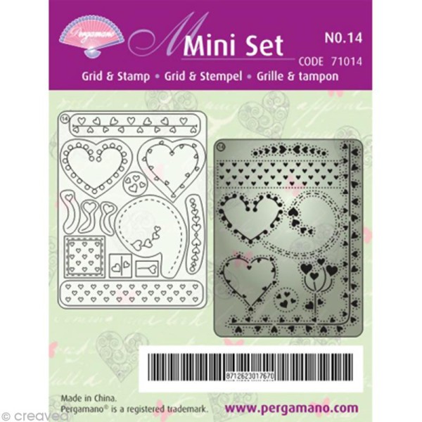 Mini grille Pergamano + tampons clears n°14 - Coeurs (71014) - Photo n°1
