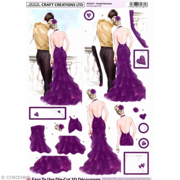 Carte 3D pré-découpée - Couple robe mauve - 21 x 29,7 cm - Photo n°1