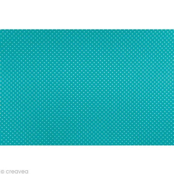 Coupon de coton enduit 45 x 53 cm - Turquoise pois blanc - Photo n°1