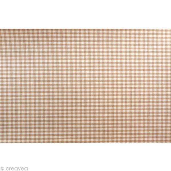 Coupon de coton enduit 45 x 53 cm - Vichy beige - Photo n°1