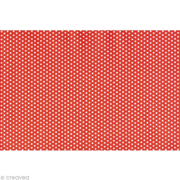 Coupon de coton enduit 45 x 53 cm - Rouge pois blancs - Photo n°1