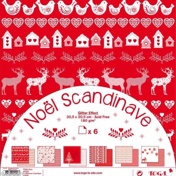 Papier scrapbooking Noël scandinave - Set 6 feuilles 30,5 x 30,5 cm - Recto Verso - Photo n°1