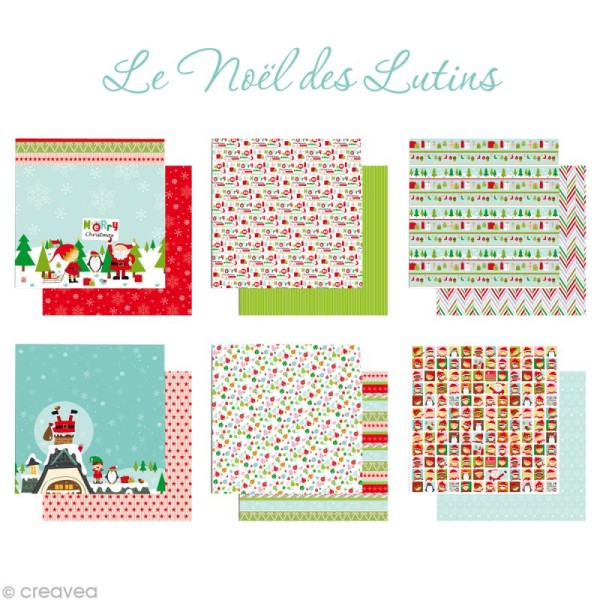 Papier scrapbooking Le Noël des lutins - Set 6 feuilles 30,5 x 30,5 cm - Recto Verso - Photo n°2