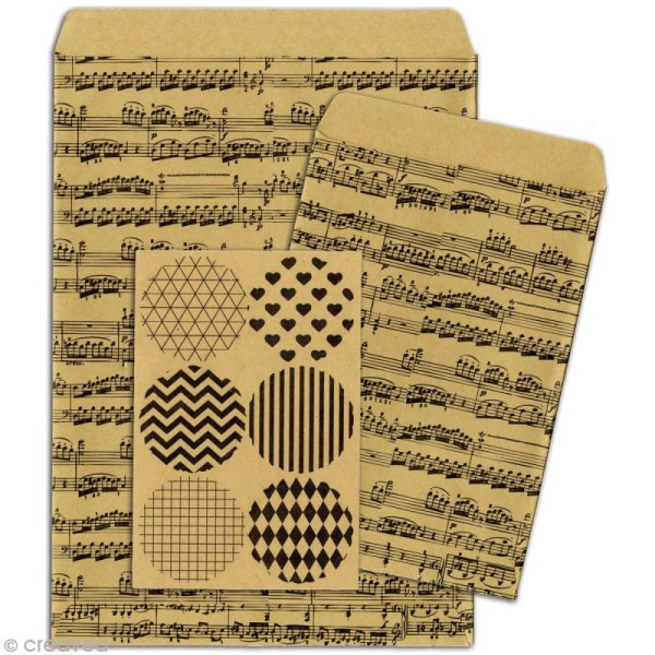 Sachet cadeau kraft Notes de musique x 6 + 6 stickers - Photo n°1