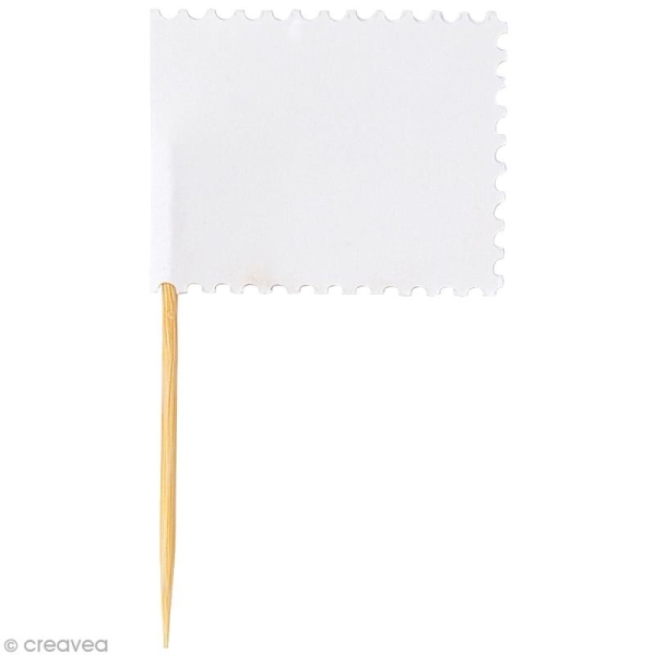 Mini fanion rectangulaire en papier Blanc - 7,5 x 4,5 cm - 10 pcs - Photo n°1
