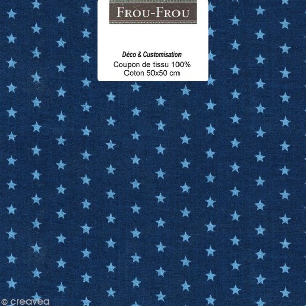 Coupon tissu Frou Frou Bleu intense - Etoile (110) - 50 x 50 cm - Photo n°1