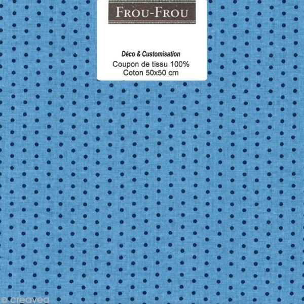 Coupon tissu Frou Frou Bleu intense - Points (410) - 50 x 50 cm - Photo n°1