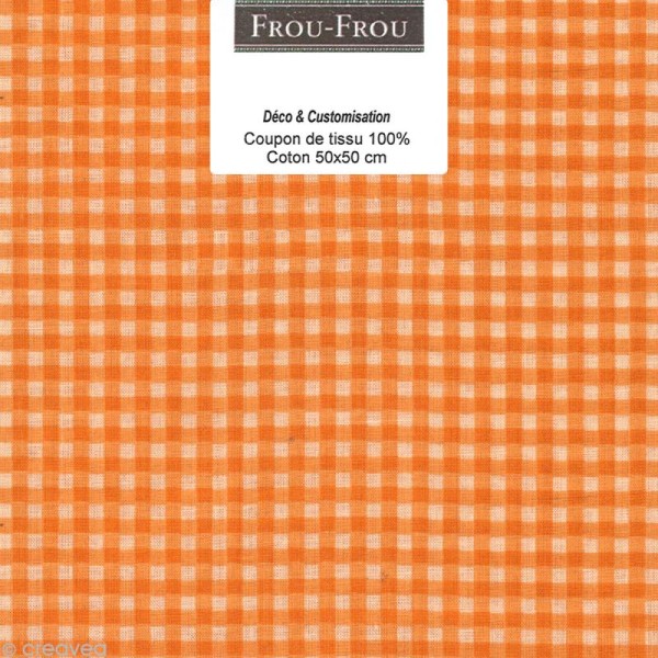 Coupon tissu Frou Frou Douceur mandarine - Vichy (509) - 50 x 50 cm - Photo n°1