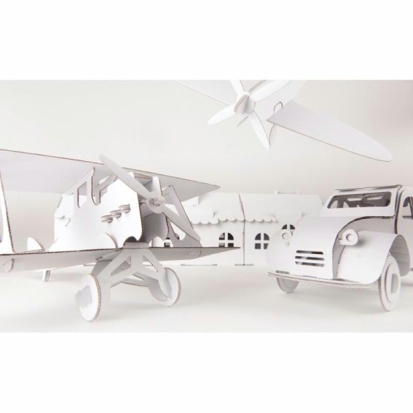 Avion en carton blanc Bi-plan à construire 26cm Maquette Leolandia - Photo n°3