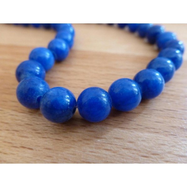 10 Perles De Jade Rondes - 8mm - Bleu Royal - Photo n°1