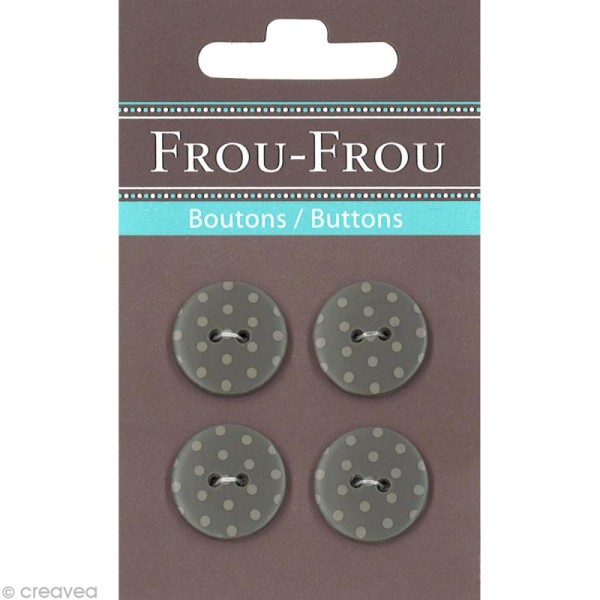 Bouton Frou Frou - 18 mm - Pois Taupe - 4 pièces - Photo n°1