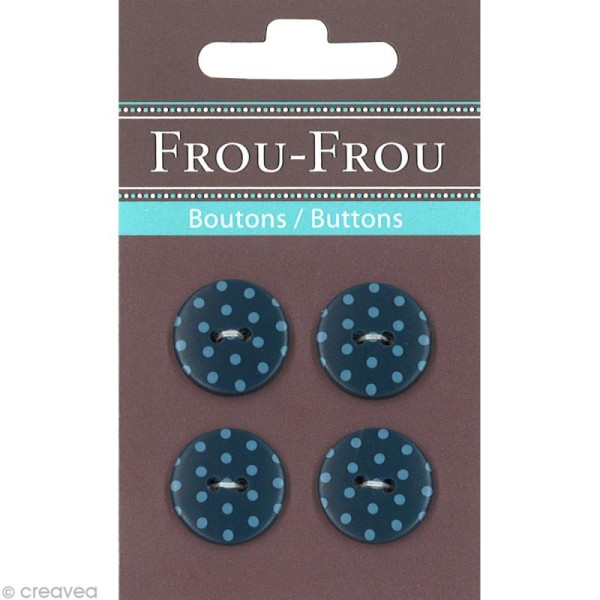 Bouton Frou Frou - 18 mm - Pois Bleu intense - 4 pièces - Photo n°1