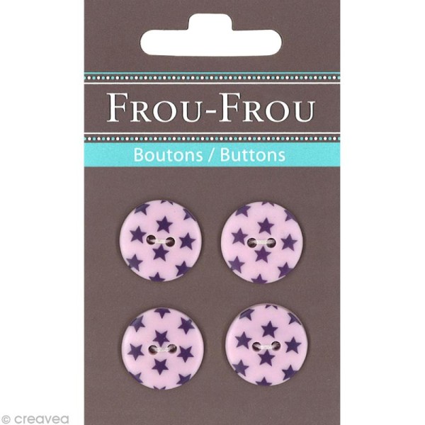 Bouton Frou Frou - 18 mm - Etoilé Prune délicate - 4 pièces - Photo n°1