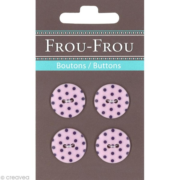 Bouton Frou Frou - 18 mm - Points Prune délicate - 4 pièces - Photo n°1