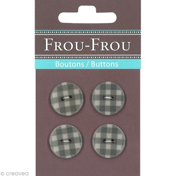 Bouton Frou Frou - 18 mm - Vichy Taupe - 4 pièces - Photo n°1