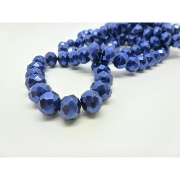 12 Perles Rondelles Cristal Bleu Foncé En Verre 8*6Mm À Facettes - Photo n°1