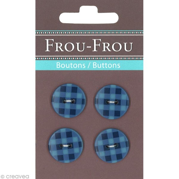 Bouton Frou Frou - 18 mm - Vichy Bleu intense - 4 pièces - Photo n°1