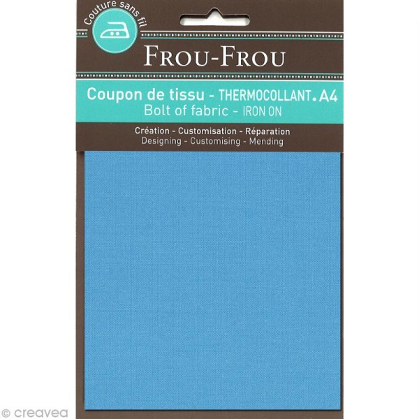 Tissu thermocollant Frou Frou uni - Bleu intense clair - A4 - Photo n°1