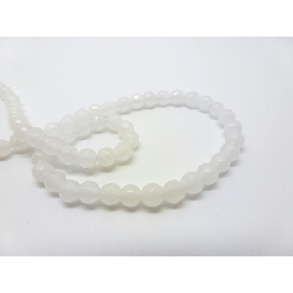 15 Perles De Jade Teintées 4Mm Rondes À Facettes Blanc - Photo n°1
