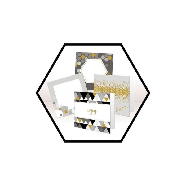 Kit Mini Cartes Et Tampons Geometric Mono - Imprimés Géométriques Noir, Gris,Blanc - Photo n°2