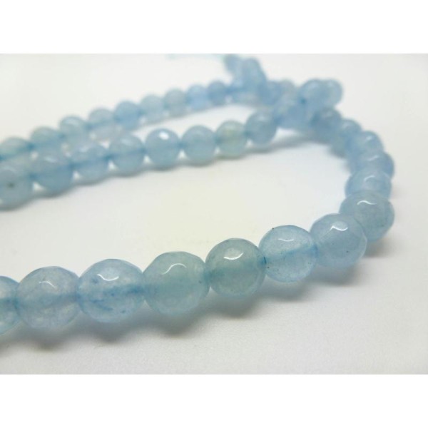 12 Perles De Jade Teintées 6Mm Bleu Clair À Facettes - Photo n°1