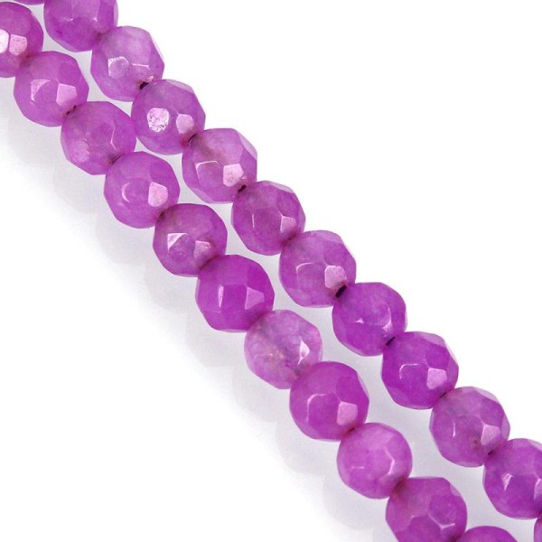 15 Perles De Jade Teintées 4Mm Rondes À Facettes Violet/Fushia - Photo n°1