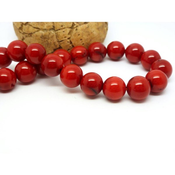 5 Perles En Corail Teinté Rondes 8Mm Rouge Foncé - Photo n°1