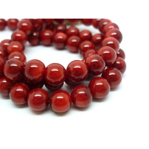 8 Perles En Corail Teinté Rondes 6Mm Rouge Foncé - Photo n°1