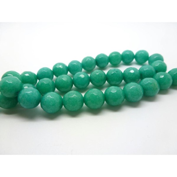 8 Perles Jade Teintées Turquoise Rondes À Facettes 8Mm - Photo n°1