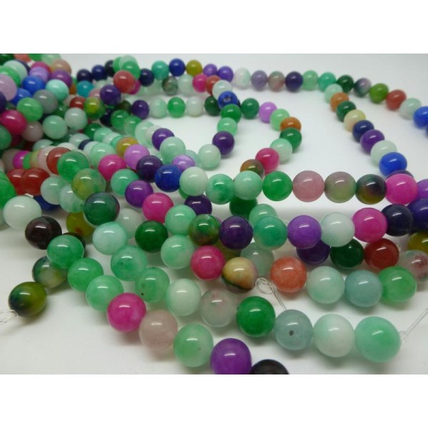 Mix 12 Perles De Jade Teintées 8Mm Rondes Et Lisses - Couleurs Aléatoires - Photo n°1