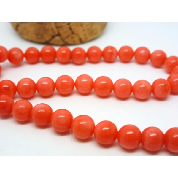 8 Perles En Corail Teinté Rondes 6Mm Orange-Rose - Photo n°1