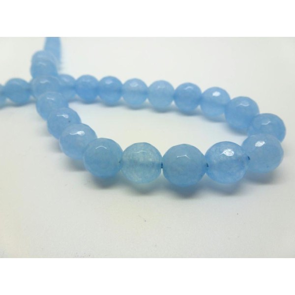 8 Perles Jade Teintées Bleu Clair Rondes À Facettes 8Mm - Photo n°1