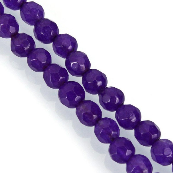 8 Perles Jade Teintées Violet Rondes À Facettes 8Mm - Photo n°1
