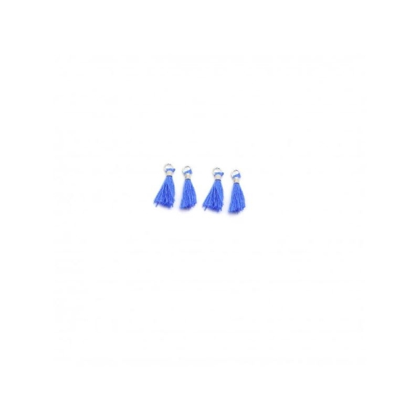 Pendentifs mini pompons coton tassel 10-12mm bleu par 4 pièces - Photo n°1