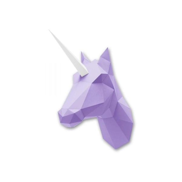 Kit de pliage Trophée Origami Licorne ou Cheval Papier Purple à fabriquer 55x23cm - Photo n°1