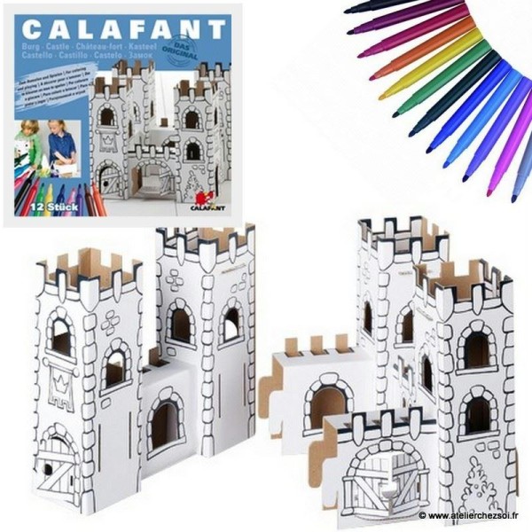 Chateau en carton à colorier - 12 feutres inclus - Calafant - Photo n°2