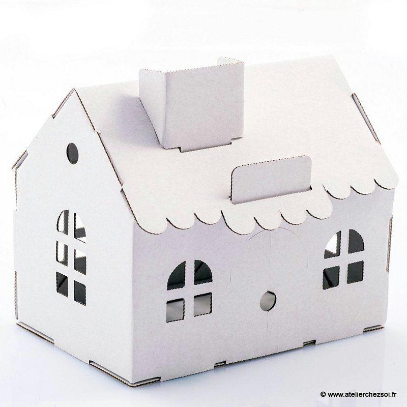 Maison Tirelire en carton blanc à construire 15cm Maquette Leolandia -  Jouets en carton - Creavea