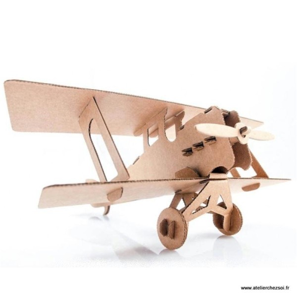 Avion en carton brun Bi-plan à construire 26cm Maquette Leolandia - Photo n°1