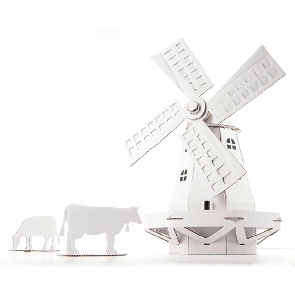 Moulin à vent en carton blanc à construire 24cm Maquette Leolandia - Photo n°1