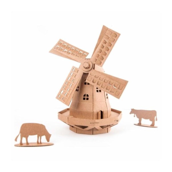 Moulin à vent en carton brun à construire 24cm Maquette Leolandia - Photo n°1