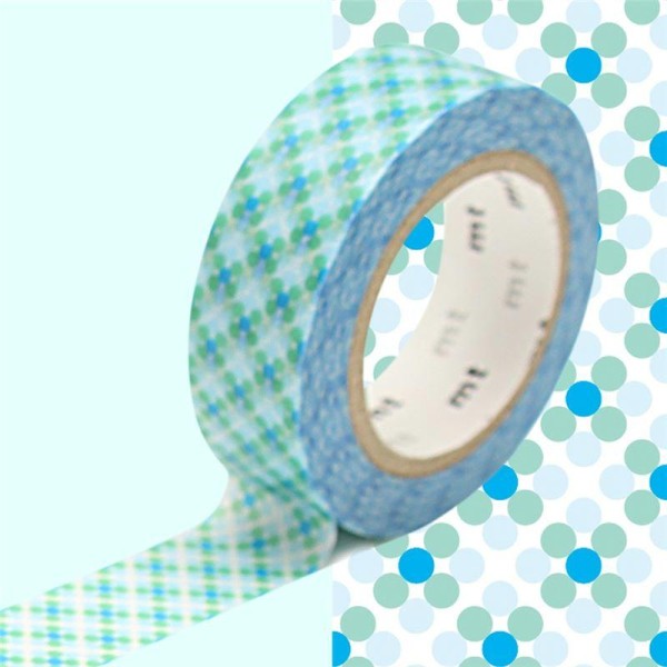 Masking Tape motif Oboro point Bleu Rouleau 15mm x 10m - Photo n°1