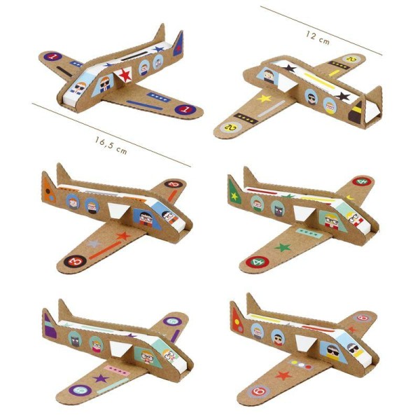 Kit créatif 6 avions en carton à construire avec stickers - Photo n°2