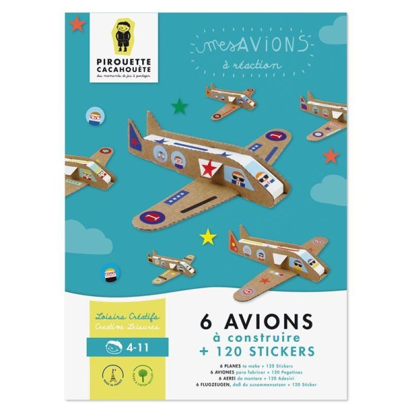 Kit créatif 6 avions en carton à construire avec stickers - Photo n°1