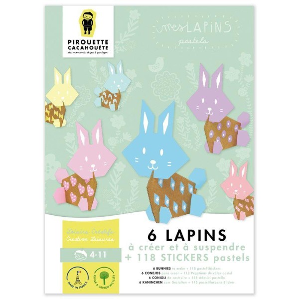 Kit créatif 6 lapins à fabriquer avec stickers pastels - Photo n°1